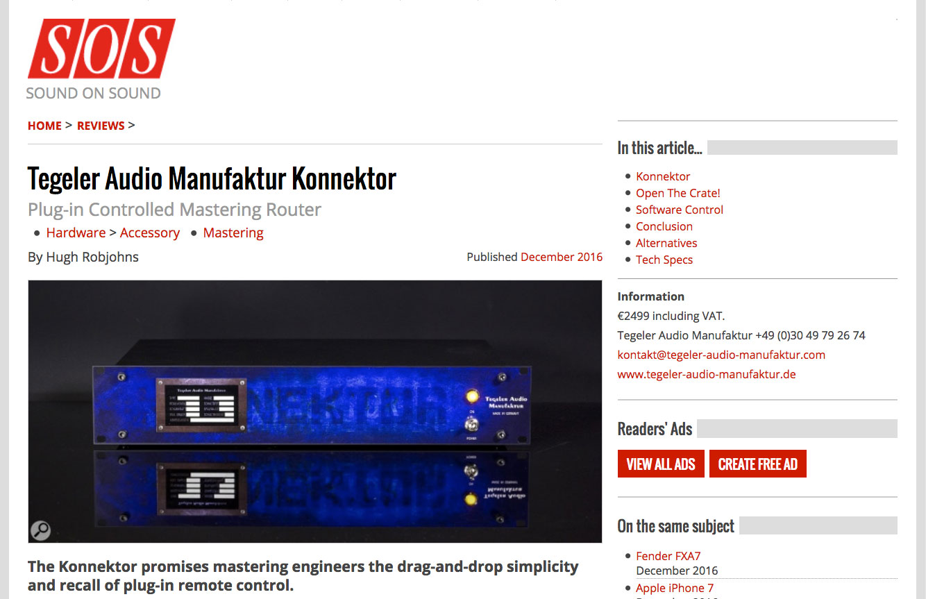 Sound on Sound 2016-12 Konnektor Review Sound on Sound 2016-12 Konnektor Review